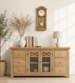 Myra Solid Wood Storage Cabinet With Shelves In Honey Oak Finish