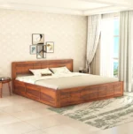 Norin Mango Wood King Size Hydraulic Storage Bed in Honey Oak Finish