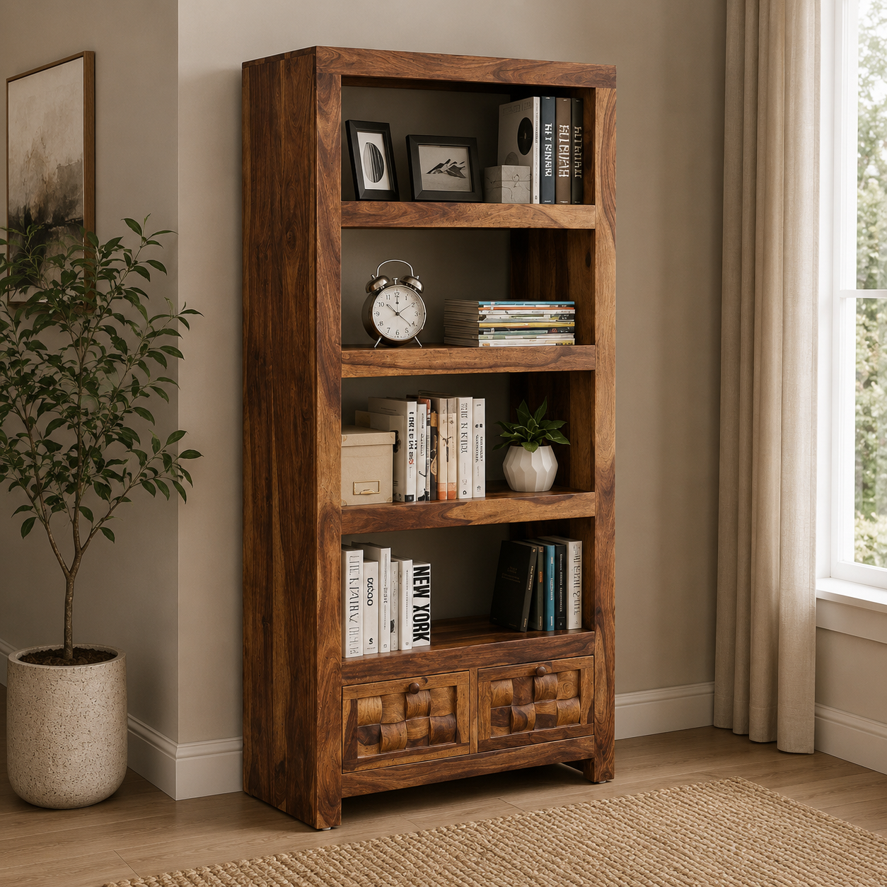 Nyra Sheesham Wood Bookshelf classicwood (1) Nyra Sheesham Wood Bookshelf - Image 1
