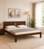 Orlena Sheesham Wood Bed Without Storage With Modern Headboard