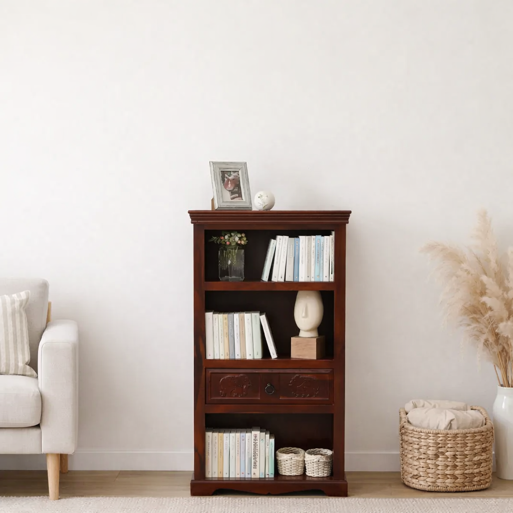 Pancham Solid Sheesham Wood Bookshelf in Honey Natural Finish classic wood (1) Pancham Solid Sheesham Wood Bookshelf in Honey Natural Finish - Image 1