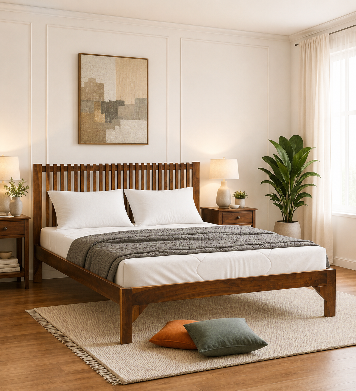 Pransh King Size Wooden Bed In Provincial Teak Finish classic wood (1) Pransh King Size Wooden Bed In Provincial Teak Finish - Image 1