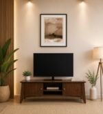 Reganzo Sheesham Wood TV Cabinet with Geometric Carved Doors in Ebony Finish