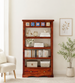 Smriti Solid Sheesham Wood Bookcase with Adjustable Shelves in Warm Brown Finish