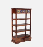 Smriti Solid Sheesham Wood Bookcase with Adjustable Shelves in Warm Brown Finish - Image 3