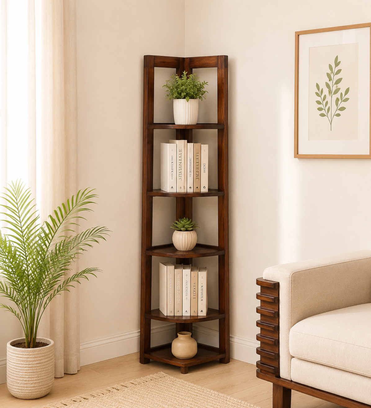 Sunora Engineered Wood Bookshelf with Gold Trim Legs in Desert Sand White (1) Sunora Engineered Wood Bookshelf with Gold Trim Legs in Desert Sand White - Image 1