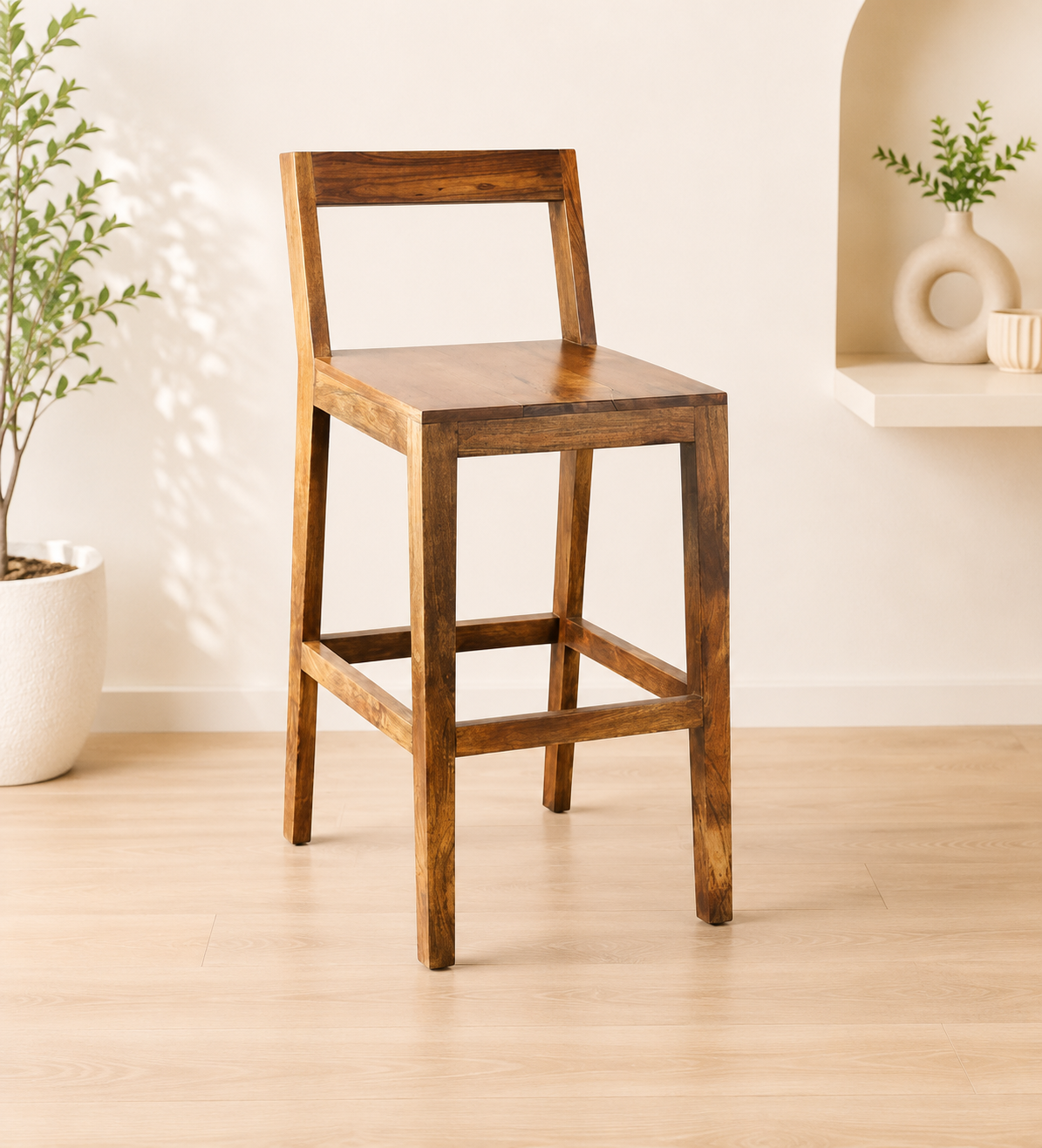 Svano Solid Wood Bar Chairs in Rich Brown Finish (Set of 2) classic wood (1) Svano Solid Wood Bar Chairs in Rich Brown Finish (Set of 2) - Image 1