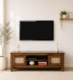 Timbelo Sheesham Wood Entertainment Unit with Rustic Brown Finish