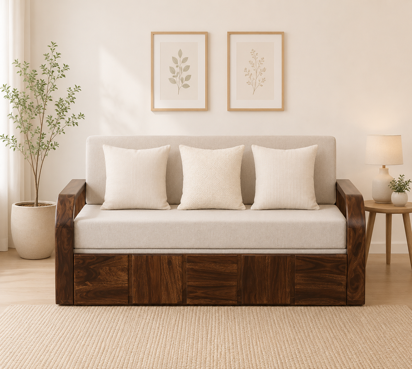 Valencia Solid Wood Sofa Cum Bed With Classic Design classic wood (1) Valencia Solid Wood Sofa Cum Bed With Classic Design - Image 1