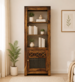 Varunex Mango Wood Bookshelf with Waterfall Edge Top in Blue Wash Finish