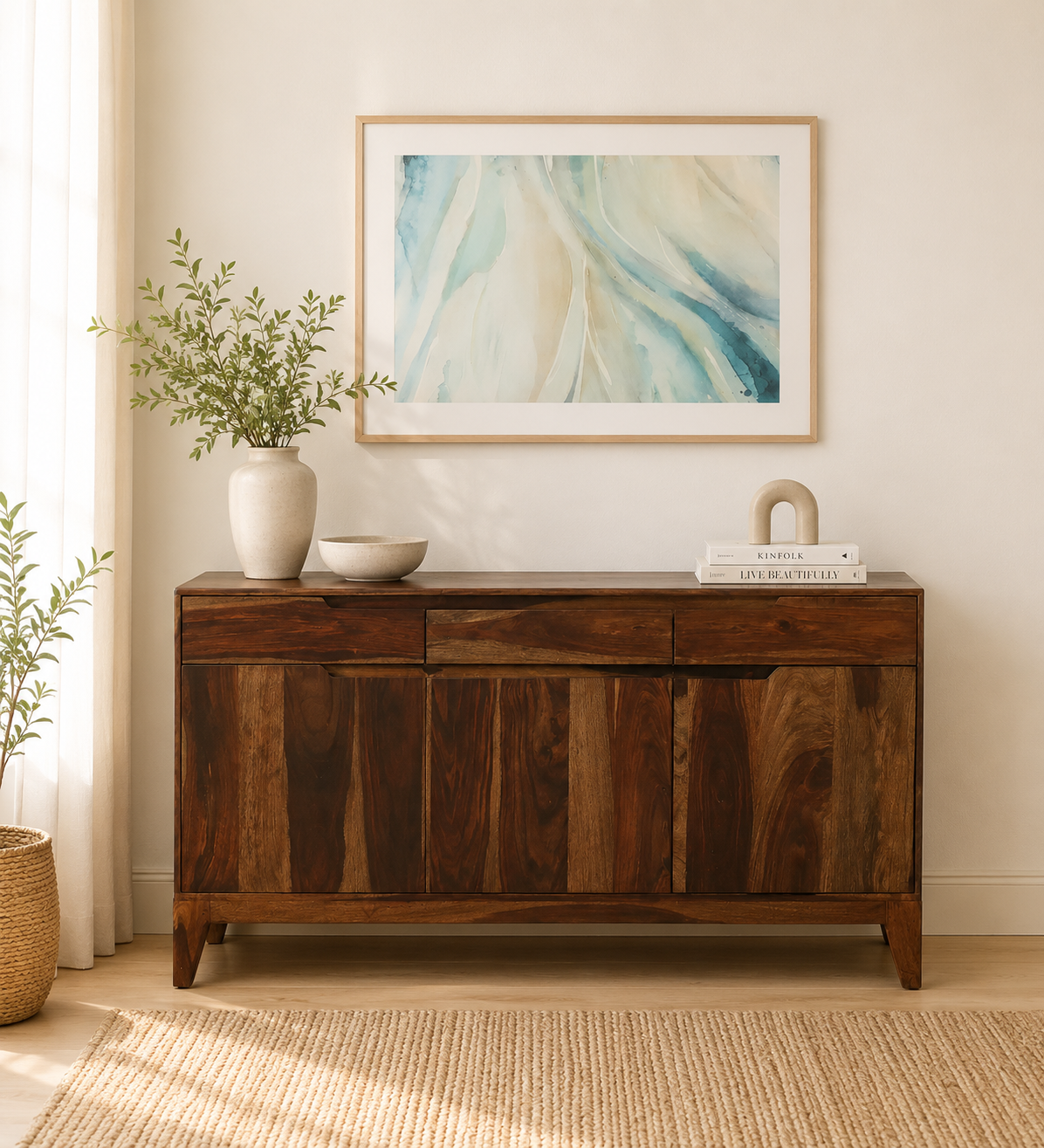 Verona Solid Sheesham Wood Cabinet with Shelves in Honey Oak Finish classic wood (1) Verona Solid Sheesham Wood Cabinet with Shelves in Honey Oak Finish - Image 1