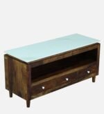 Woodmira Mango Wood TV Unit with 2 Cabinets and Open Display Shelf - Image 2