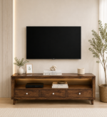 Woodmira Mango Wood TV Unit with 2 Cabinets and Open Display Shelf