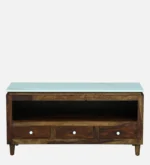 Woodmira Mango Wood TV Unit with 2 Cabinets and Open Display Shelf - Image 3