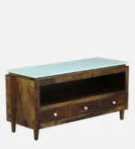Woodmira Mango Wood TV Unit with 2 Cabinets and Open Display Shelf - Image 6