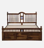 Zelvyn Teak Solid Wood Queen Size Hydraulic Bed With Storage in Copper Teak Finish - Image 7
