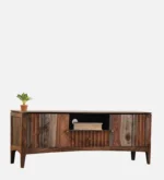 Nestara Solid Wood TV Cabinet with Glass Shutter Doors in Warm Chestnut - Image 3