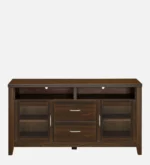 Luxora Solid Teak Wood TV Unit with Brass Inlay Handles in Dark Mahogany - Image 2