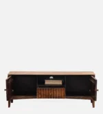 Nestara Solid Wood TV Cabinet with Glass Shutter Doors in Warm Chestnut - Image 4