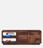Caswell Engineered Wood TV Unit with Side Cabinets and Mesh Door in Walnut - Image 4