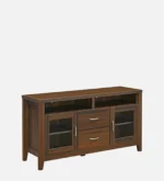 Luxora Solid Teak Wood TV Unit with Brass Inlay Handles in Dark Mahogany - Image 4