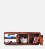 Caswell Engineered Wood TV Unit with Side Cabinets and Mesh Door in Walnut - Image 5