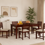 6 Seater Sheesham Wood Dining Table Set in Natural Finish for Dining Room
