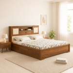 Alvora Sheesham Wood Bed with Box Storage in Provincial Teak Finish