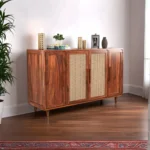 Artisan Sheesham Solid Wood Tall Cabinet with Spacious Shelves and Provincial Teak Finish