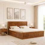 Calisto Sheesham Wood Bed with Drawer Storage in Honey Finish