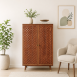 Carrington Sheesham Wood Bar Cabinet in Scratch Resistant Amber Teak Finish