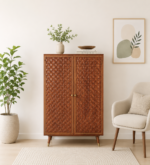 Carrington Sheesham Wood Bar Cabinet in Scratch Resistant Amber Teak Finish