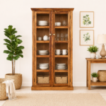 Carson Sheesham Wood Crockery Cabinet with Shelves in Teak Finish