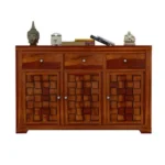 Classic Sheesham Solid Wood Display Cabinet with Glass Doors and Natural Honey Finish - Image 4