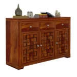 Classic Sheesham Solid Wood Display Cabinet with Glass Doors and Natural Honey Finish - Image 5