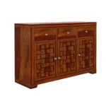 Classic Sheesham Solid Wood Display Cabinet with Glass Doors and Natural Honey Finish - Image 6
