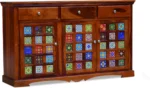 Contemporary Sheesham Wood Organizer Cabinet with Wooden Doors and Natural Grain Finish - Image 5
