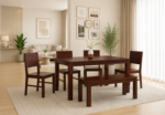 Elegant 6 Seater Dining Table Set Made from Solid Sheesham Wood Natural Finish
