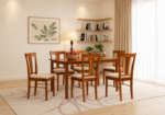 Elegant Sheesham Wood 6 Seater Dining Table Set with Natural Wood Finish for Family Dining