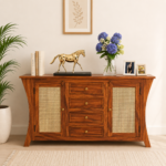 Elegant Sheesham Wooden Utility Cabinet with Two Doors and Open Storage Shelf