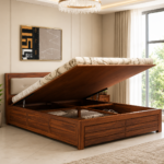 Elmwood Solid Sheesham Wood Bed with Hydraulic Storage