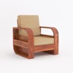 Elora Handcrafted Sheesham Wood Single Seater Lounge Sofa with Natural Honey Finish and Cushioned Seat - Image 4