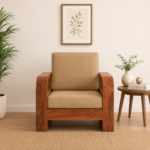Elora Handcrafted Sheesham Wood Single Seater Lounge Sofa with Natural Honey Finish and Cushioned Seat
