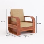 Elora Handcrafted Sheesham Wood Single Seater Lounge Sofa with Natural Honey Finish and Cushioned Seat - Image 3