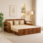Elston Sheesham Wood Sofa Cum Bed in Scratch Resistant Mahogany Finish