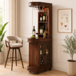 Everly Sheesham Wood Bar Cabinet in Scratch Resistant Toffee Brown Finish