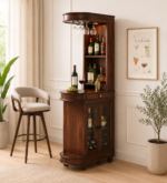 Everly Sheesham Wood Bar Cabinet in Scratch Resistant Toffee Brown Finish
