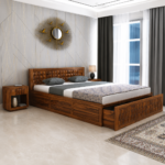 Evora Sheesham Wood Bed with Box Storage in Natural Finish