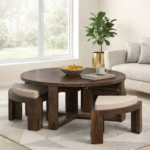 Fairview Round Coffee Table in Antique Teak Finish