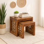 Harwick Sheesham Wood Stool Set in Scratch Resistant Coffee Brown Finish